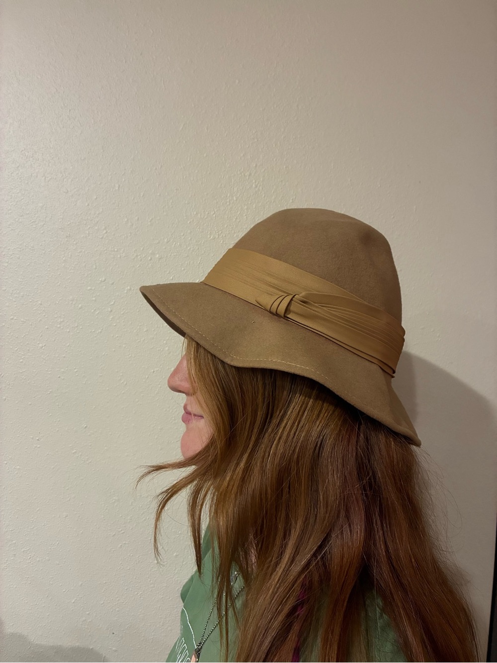 Geo W Bollman&co doeskin Tan Wide-Brim Felt wool Hat with ribbon band women’s